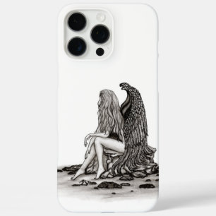 Coque iPhone 16 Pro Max Angel, perdu dans la pensée, noir et blanc Design