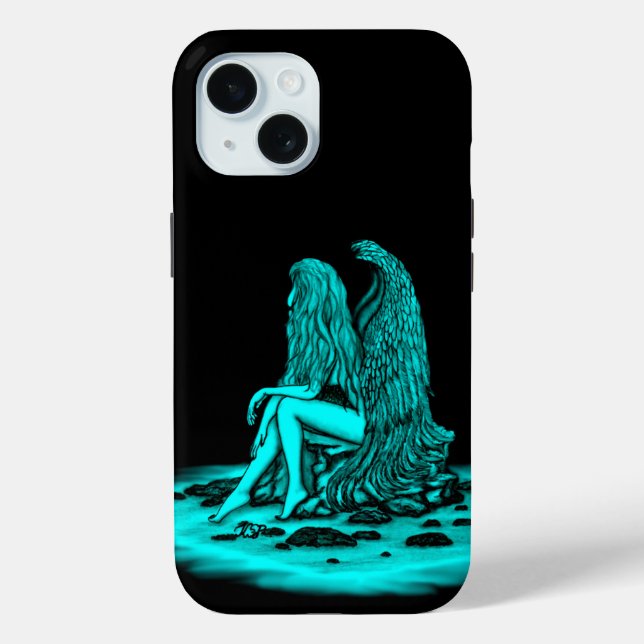 Coques Case-Mate iPhone Angel, perdu dans la pensée, noir et vert Design (Verso)