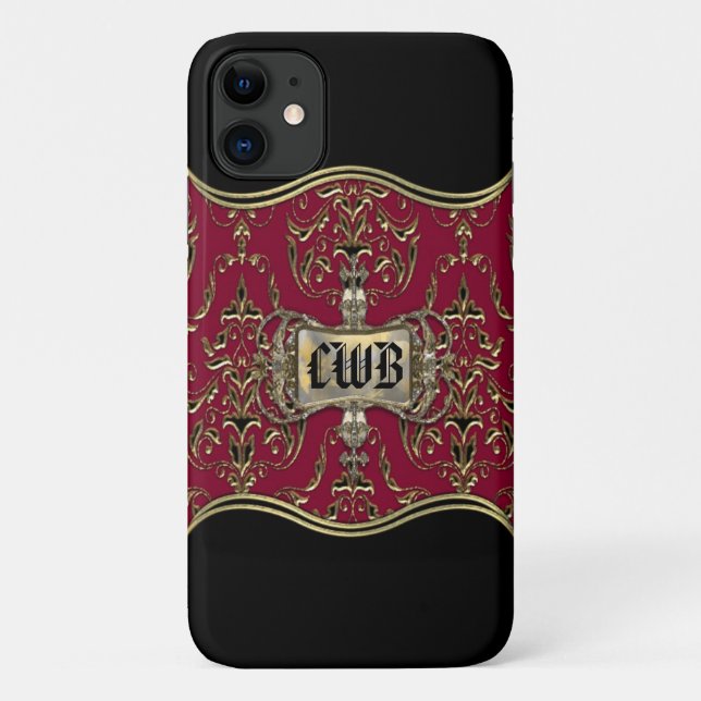 Coques Case-Mate iPhone AngelRhyse Crimsong Élégant Damask Monogramme (Dos)