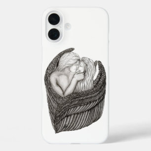 Coque Pour iPhone 16 Plus Angels Kissing, noir et blanc Design