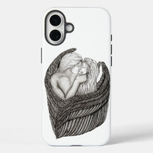 Coque Pour iPhone 16 Plus Angels Kissing, noir et blanc Design
