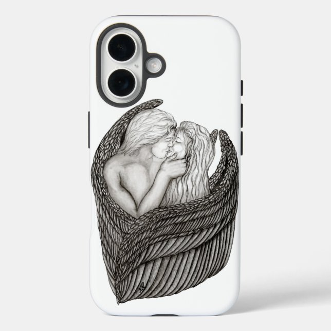 Coques Case-Mate iPhone Angels Kissing, noir et blanc Design (Verso)