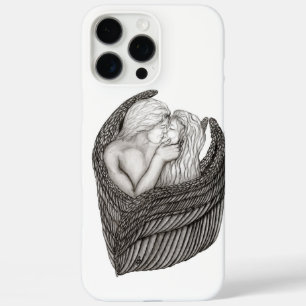 Coque iPhone 16 Pro Max Angels Kissing, noir et blanc Design