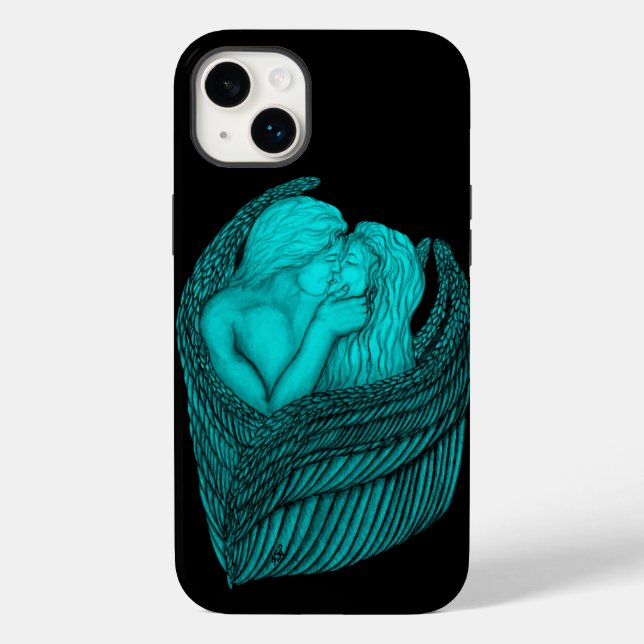 Coques Case-Mate iPhone Angels Kissing, noir et vert Design (Verso)