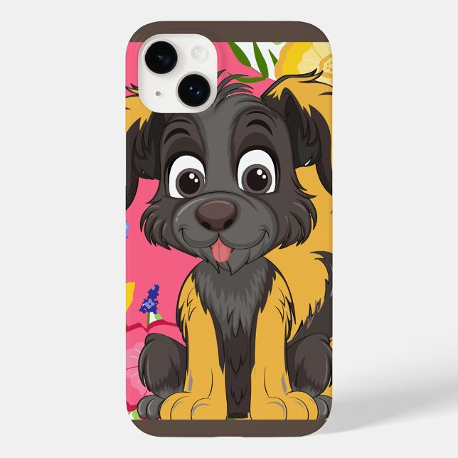 Coques Case-Mate iPhone Animal de dessin (A cute cartoon dog against a vibrant floral background!)