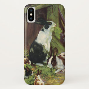Coque iPhone X Animaux de ferme vintages, lapins d'animaux de com