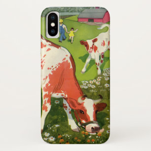 Coque Case-Mate iPhone Animaux de ferme vintages, Vaches pâturant avec fe