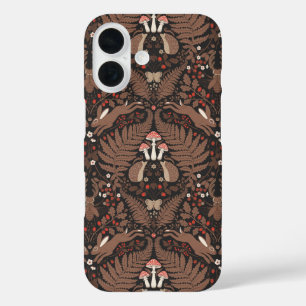 Coque Pour iPhone 16 Animaux et plantes de bois en rouge et brun