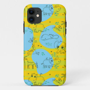 Coque iPhone 11 Animaux jouant l'arrière - plan de motif de bébé