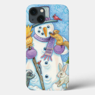 Coques Pour iPhone Animaux mignons construisant un bonhomme de neige 