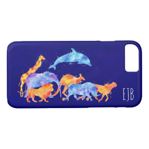 Coques Pour iPhone Animaux sauvages exécutant un monogramme d'aquarel