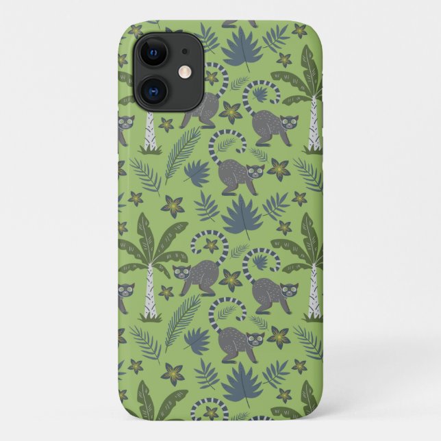 Coques Case-Mate iPhone Animaux tropicaux sans soudure motif vert et gris (Dos)