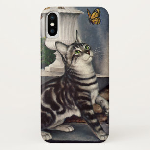 Coques Pour iPhone Animaux vintages, mignon Tabby Cat papillon