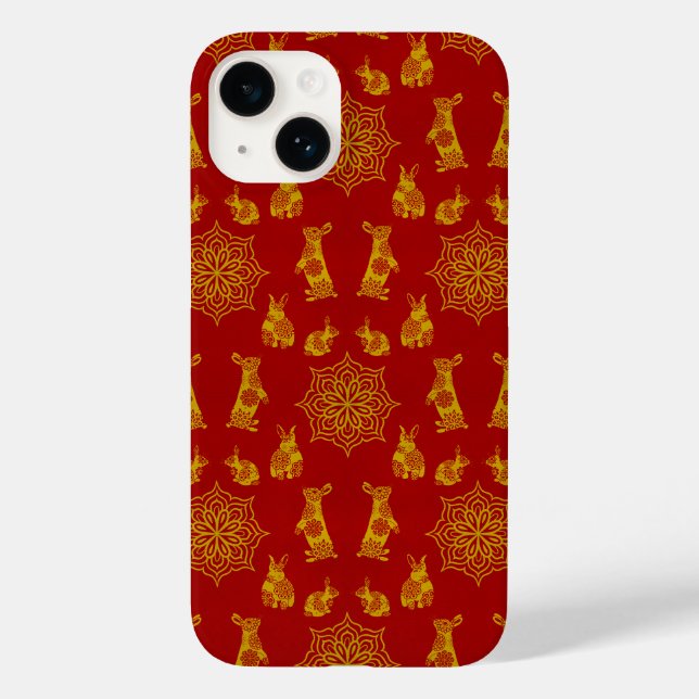 Coques Case-Mate iPhone Année du lapin Rouge et or Mandala Motif (Verso)