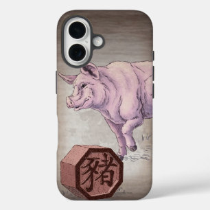 Coque Pour iPhone 16 Année du porc (sanglier) chinois Zodiac Art iPhone