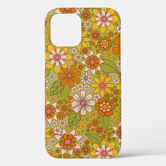 Coques Case-Mate iPhone Années 1960, 1970 Vert & Orange Retro Floral (Verso)