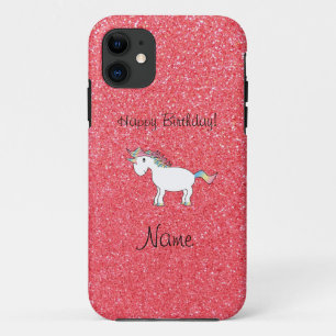 Coques Pour iPhone Anniversaire nom licorne rose clair parties scinti