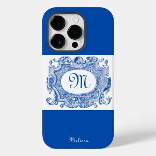 Coque Case-Mate iPhone Antique Cartouche Monogramme Design Bleu