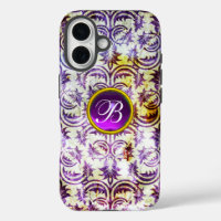 ANTIQUE DAMASK Violet Améthyste Monogramme noir