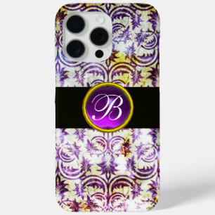 Coque Case-Mate iPhone ANTIQUE DAMASK Violet Améthyste Monogramme noir