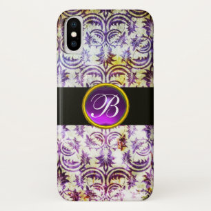 Etui iPhone Case-Mate ANTIQUE DAMASK Violet Améthyste Monogramme noir