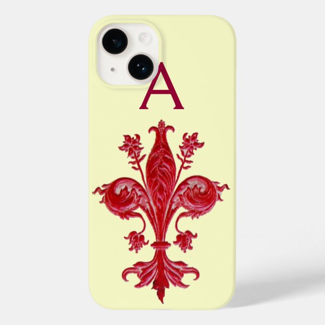 Coques Case-Mate iPhone ANTIQUE FLORENTINE ROUGE LILY, FLEUR DE LIS, Monog (Verso)