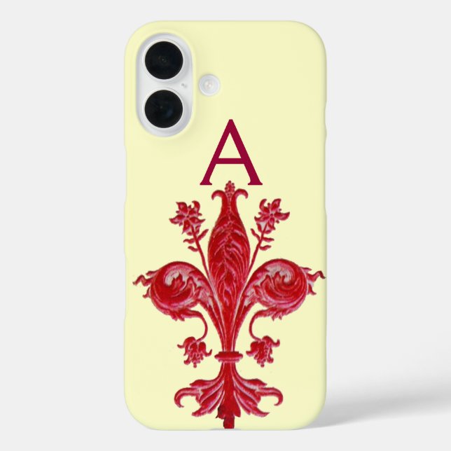 Coques Case-Mate iPhone ANTIQUE FLORENTINE ROUGE LILY, FLEUR DE LIS, Monog (Verso)