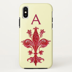 Coques Pour iPhone ANTIQUE FLORENTINE ROUGE LILY, FLEUR DE LIS, Monog