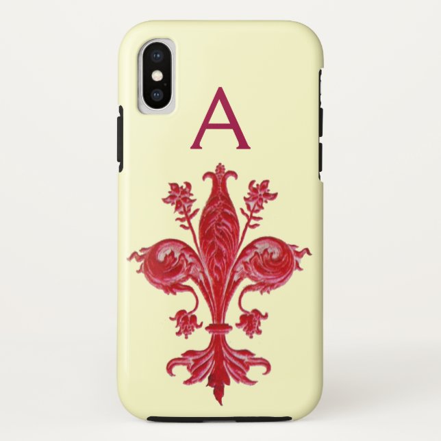Coques Case-Mate iPhone ANTIQUE FLORENTINE ROUGE LILY, FLEUR DE LIS, Monog (Dos)