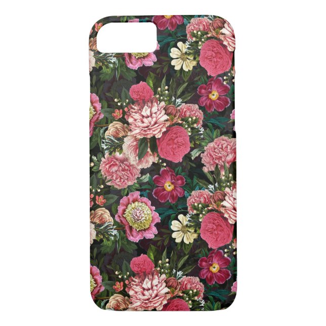 Coques Case-Mate iPhone Antique Nostalgique Redouté Peonies Motif noir (Dos)