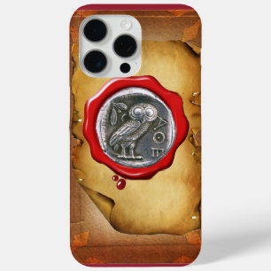 Coque iPhone 15 Pro Max ANTIQUE OWL SILVER RED WAX SEAL parchemin