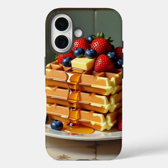 Coques Case-Mate iPhone Antique Plate of Waffles with Strawberries  (Verso)