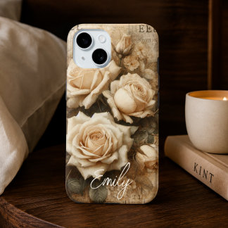 Coque Case-Mate iPhone Antique Shabby Chic Crème Collage Nom Personnalisé
