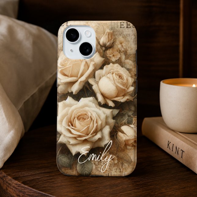 Coques Case-Mate iPhone Antique Shabby Chic Crème Collage Nom Personnalisé (Créateur téléchargé)