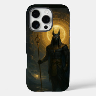 Coque iPhone 16 Pro Anubis dans l'ombre - Deité égyptienne protectrice