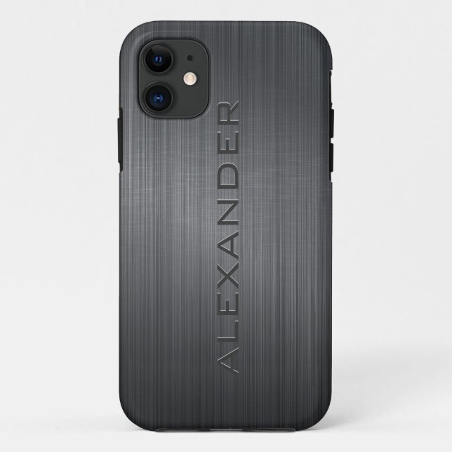 Coques Case-Mate iPhone Apparence en aluminium brossé noir - Monogramme (Dos)