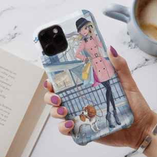 iPhone 13 Case Appel rose & bleu stylisé New York Fashion Girl