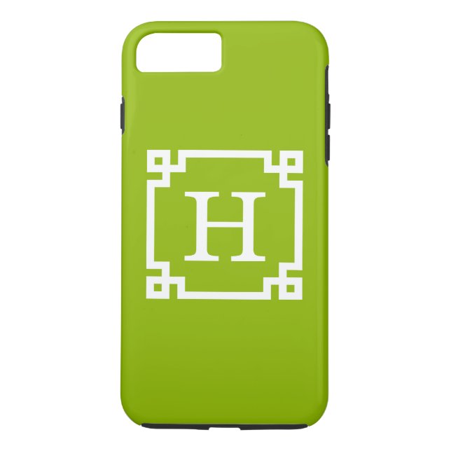 Coques Case-Mate iPhone Apple Green Wt Cadre clé grecque #2 Monogramme ini (Dos)