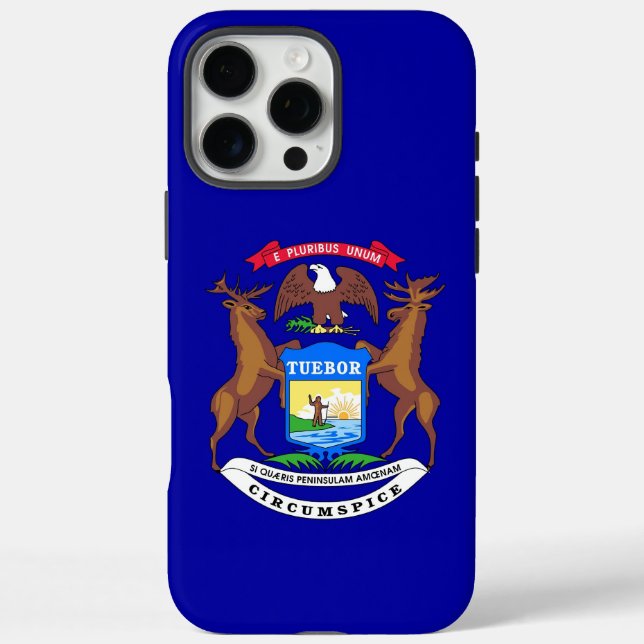 Coques Case-Mate iPhone Apple iPhone 16 Pro Max Coque, drapeau du Michigan (Verso)