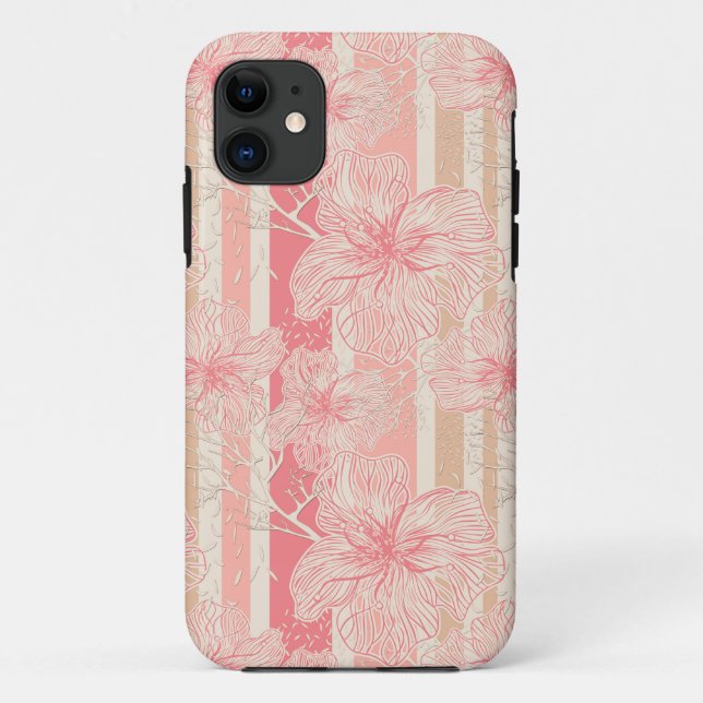 Coques Case-Mate iPhone Apricot motif à rayures florales rose (Dos)