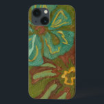 Case-Mate iPhone Case Aqua and Burnt Orange Flowers on Green Background<br><div class="desc">Heavy paint strokes punctuate this piece by Chariklia Zarris. Aqua and burnt orange flowers loom large on a lime green background. A great piece to help you start your art collection!</div>