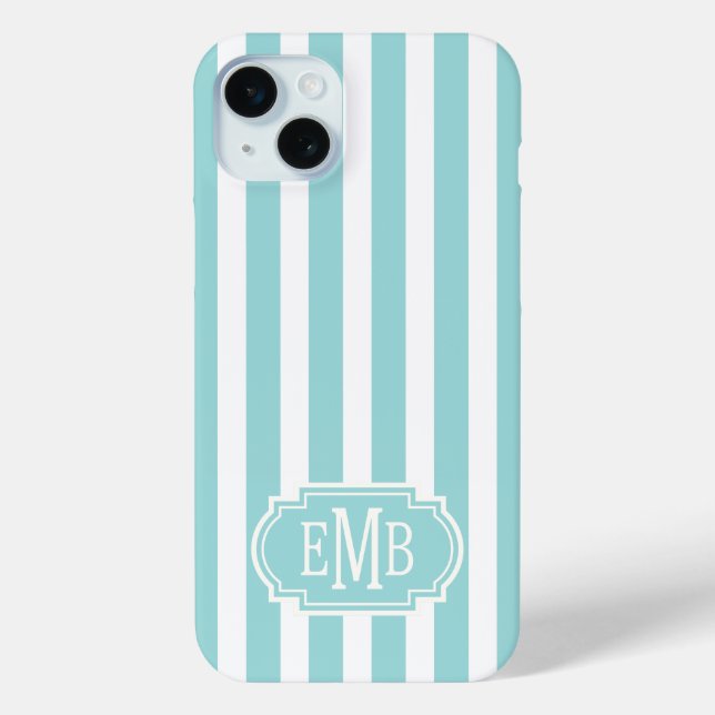 Coques Case-Mate iPhone Aqua and White Monogrammed Stripes (Verso)