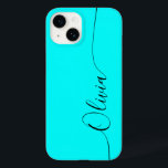 Coque Case-Mate iPhone Aqua Black Elegant Calligraphie Nom du script<br><div class="desc">Aqua Elegant Black Calligraphy Script Personnalisé Nom iPhone 14 Smart Phone Boîtes dispose d'un design moderne et tendance simple et élégant avec votre nom personnalisé dans élégante calligraphie manuscrite typographie de script sur un arrière - plan aqua. Conçu par ©Evco Studio www.zazzle.com/store/evcostudio</div>