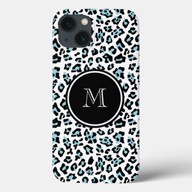 Coques Case-Mate iPhone Aqua Black Leopard Poster de animal avec Monogramm (Verso)