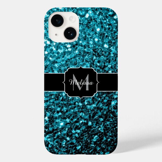 Coques Case-Mate iPhone Aqua bleu brillant faux paillettes scintillent Mon (Verso)