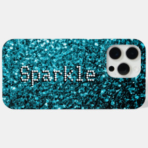 Coque Case-Mate iPhone Aqua bleu faux paillettes scintille Votre texte