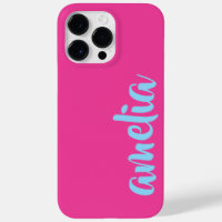 Aqua bleu nom personnalisé script rose I Phone Cas