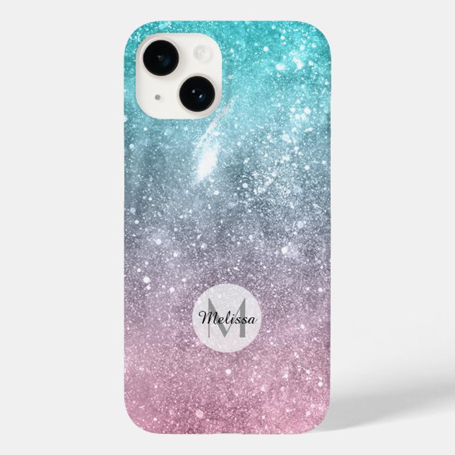 Coques Case-Mate iPhone Aqua bleu rose galaxie marine abstrait Monogramme (Verso)