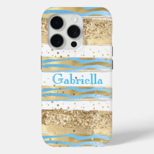 Coque Case-Mate iPhone Aqua Blue Gold Parties scintillant Confetti Zebra