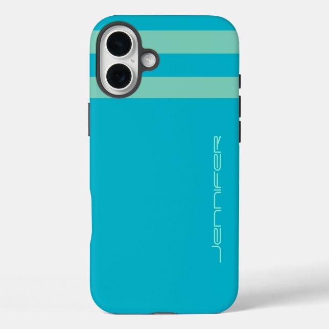 Coques Case-Mate iPhone Aqua Blue/Green Stripe/Solide Nom Personnalisé Tou (Verso)